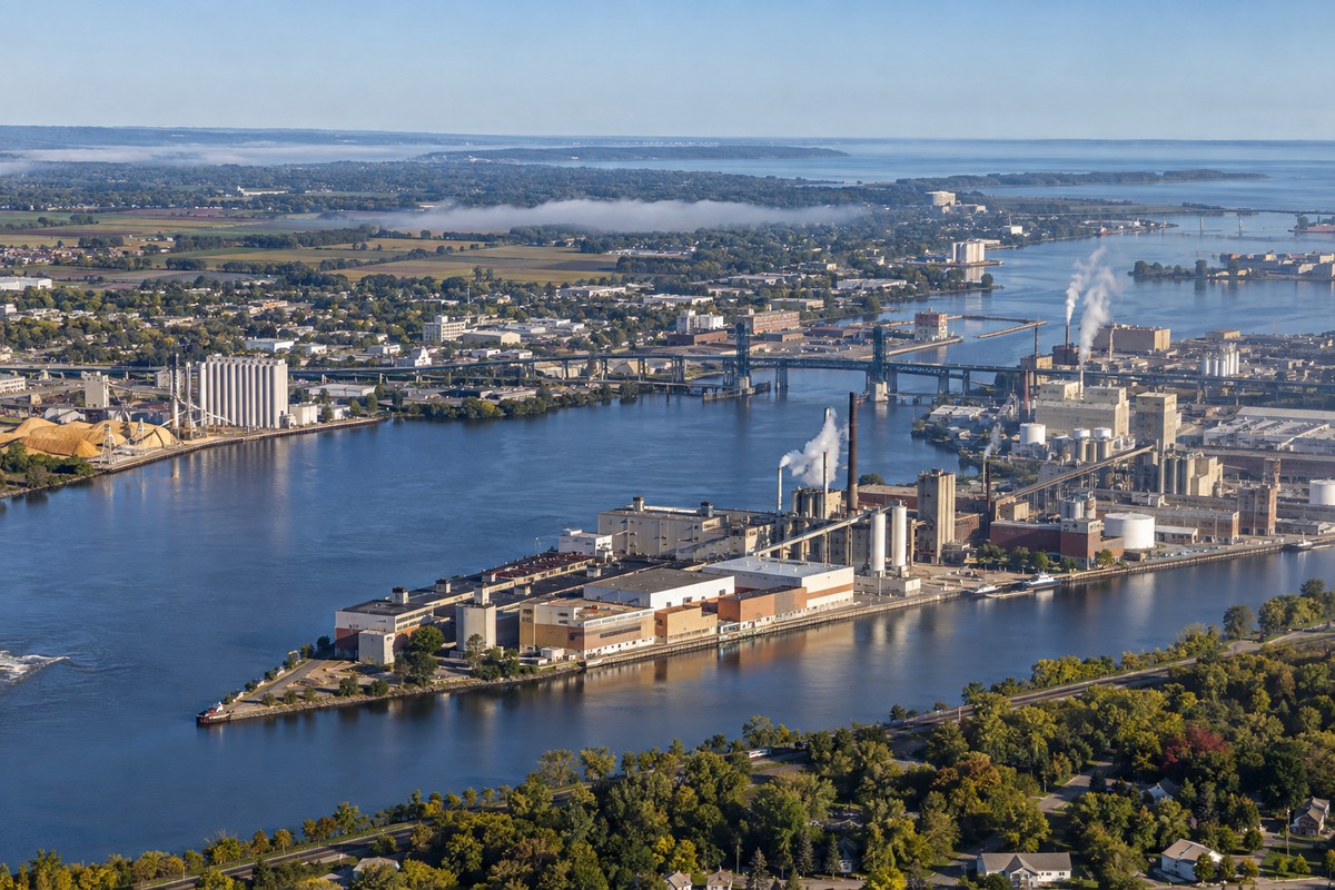 Green Bay waterfront and Fox Valley industrial landscape in Wisconsin